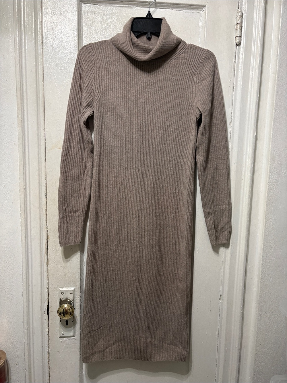 GAP Taupe Ribbed Turtleneck Midi Dress